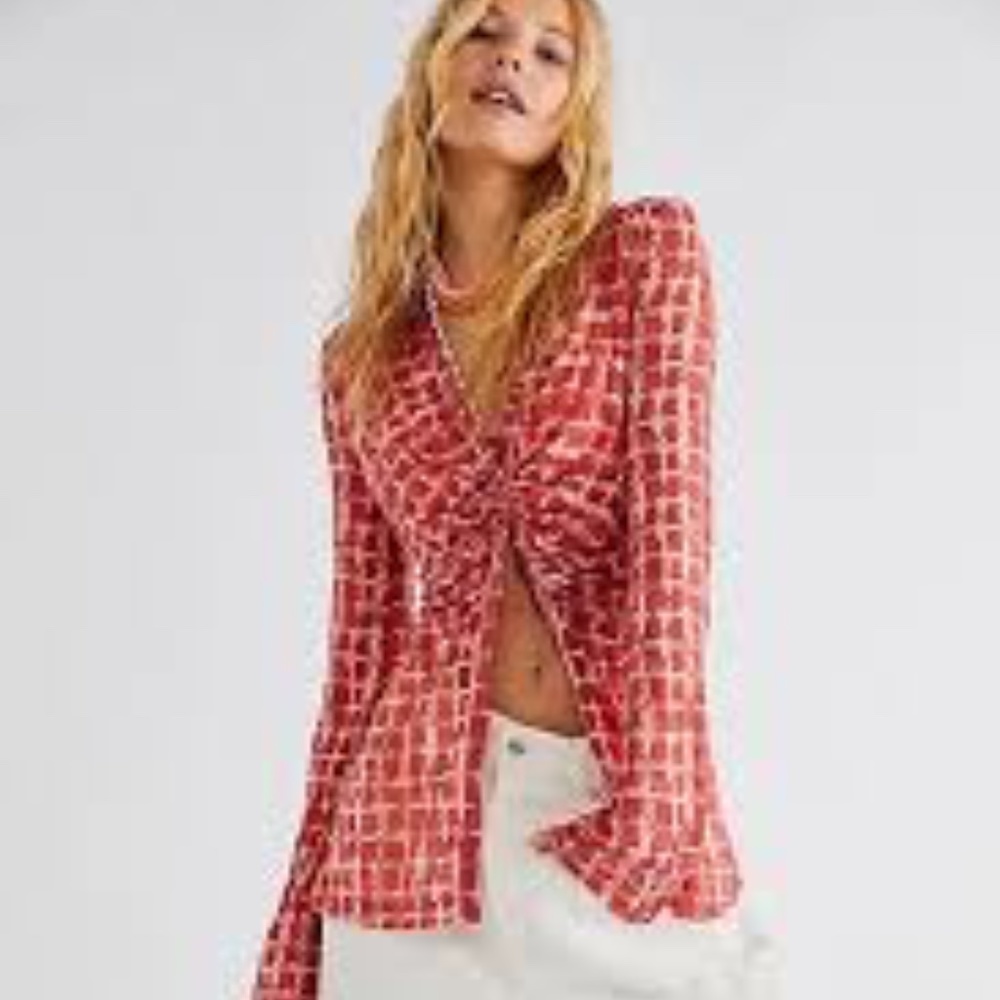 Free People Lucky Shirtee  Button-up Shirt Brick Combo XL